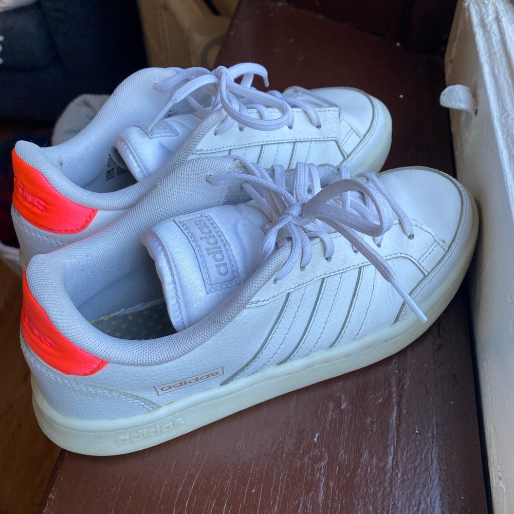 Adidas White Sneakers with Pink Detail US6.5